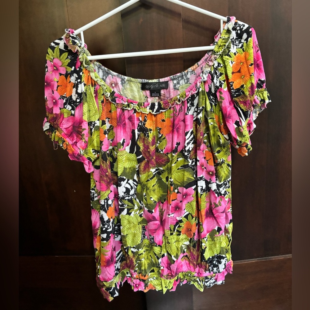August Silk Pink and Green Floral Blouse